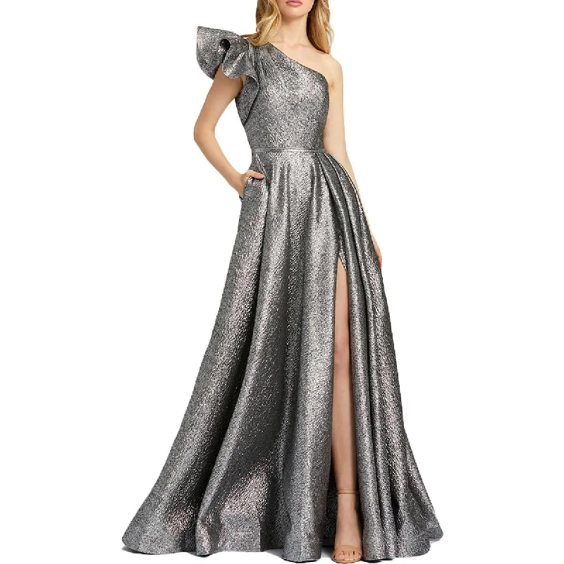 women's silk dressesMac Duggal Womens Metallic One Shoulder Evening Dress