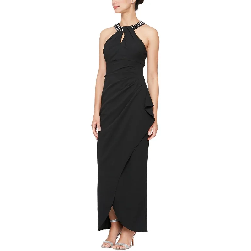 Minimalist DressSLNY Womens Embellished Halter Evening Dress