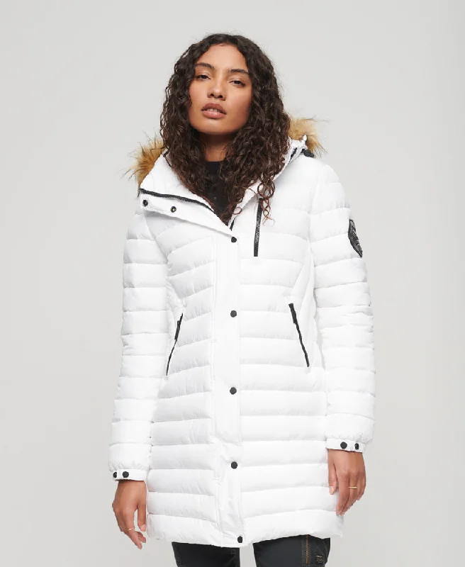 women's coats for cozy nights inFuji Hooded Mid Length Puffer Coat | White