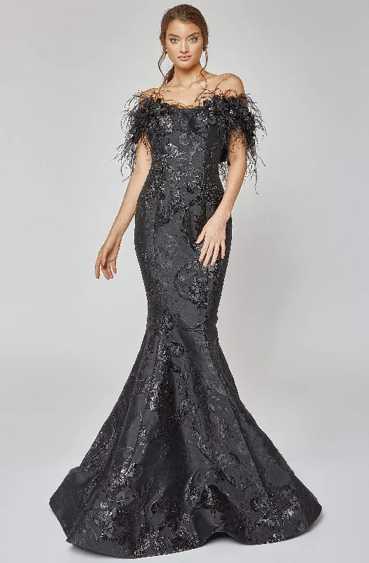 Trumpet DressTerani Couture 1921E0136 - Feather Trimmed Evening Gown