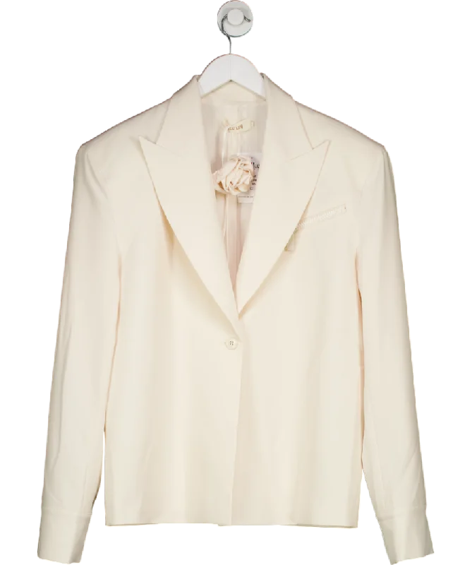 women's coats with beadwork accentsLeo Lin Cream Jovanna Blazer With 3d Rose Necktie UK S