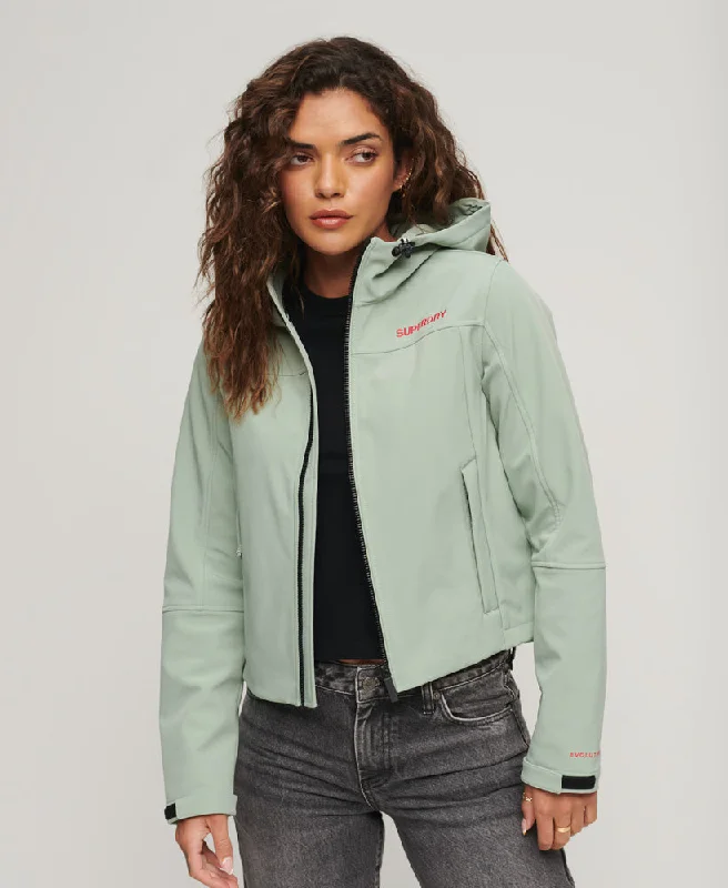 women's coats with floral printsCODE Trekker Hooded Softshell Jacket | Light Jade Green