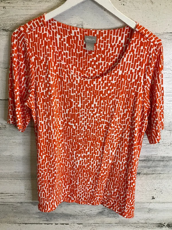 women's tops for those who love to mix and match prints and patternsTop Short Sleeve By Chicos In Orange & White, Size: M