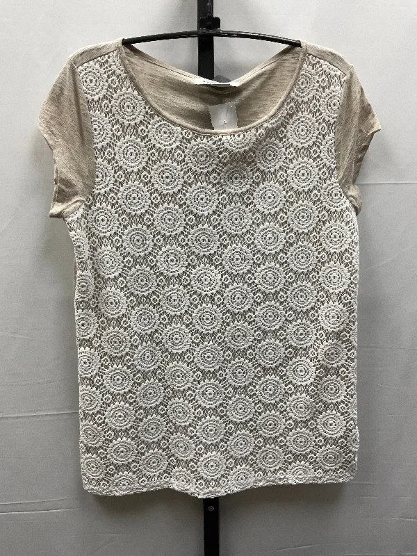 women's tops with cold-shoulder cuts and lace detailingTop Short Sleeve By Liz Claiborne In Tan & White, Size: S