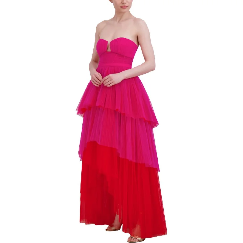 women's stretch dressesBCBGMAXAZRIA Womens Tulle Long Evening Dress