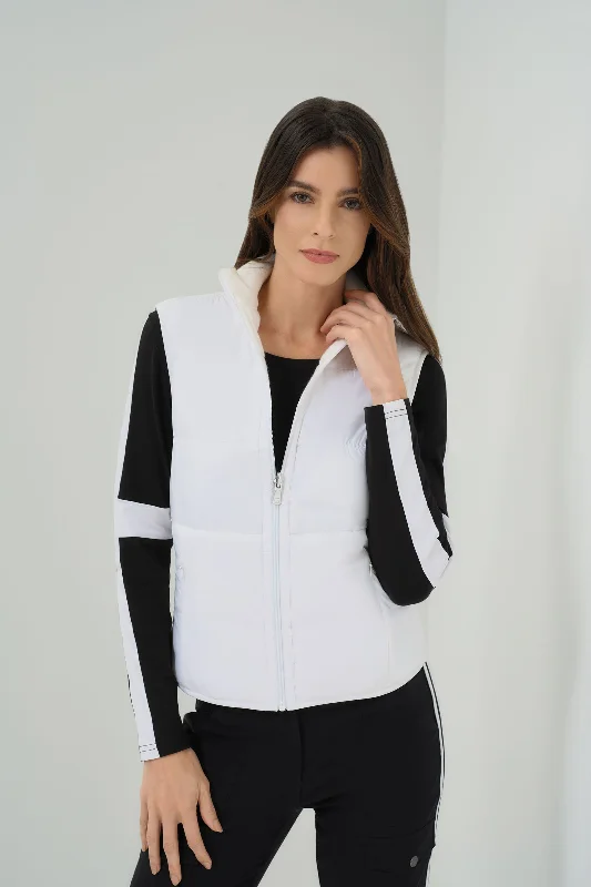 women's coats with sheer overlaysTerry Reversible Puffer Vest