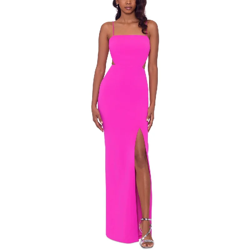 women's lace-up dressesXscape Womens Knit Cut-Out Evening Dress