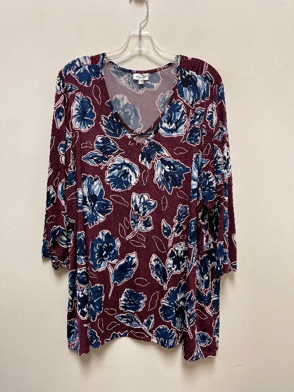 women's tops with spaghetti straps and deep V-necksTop Long Sleeve By Avenue In Floral Print, Size: 3x