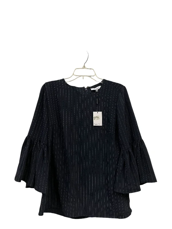 women's tops with ruffled hemsTop Long Sleeve By Calvin Klein In Navy, Size: S