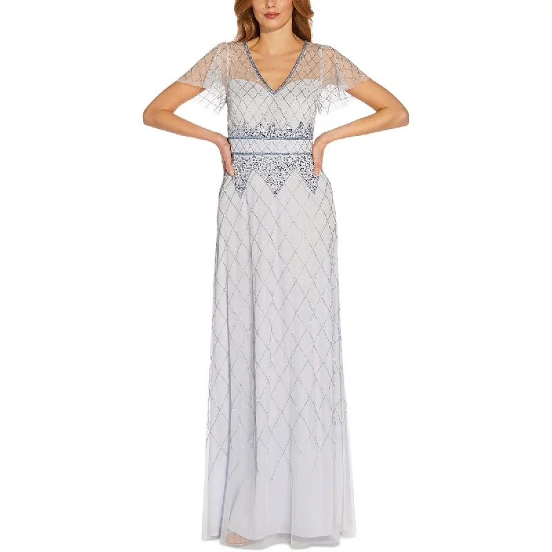 women's halter dressesPapell Studio by Adrianna Papell Womens Beaded V-Neck Evening Dress