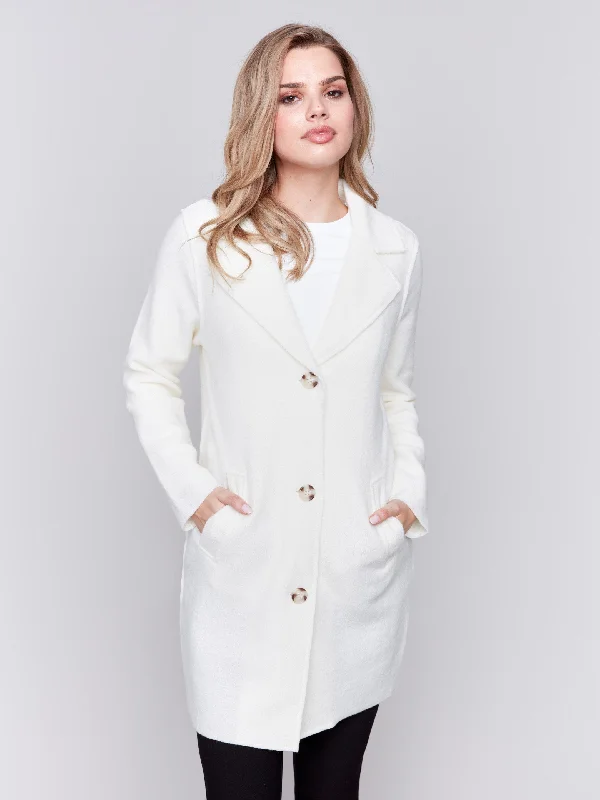 parkas for womenLong Boiled Wool Coat - Ecru