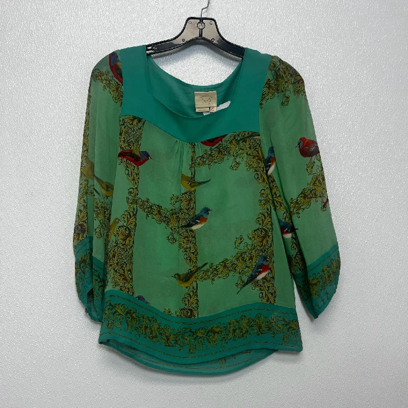 trendy women's topsTop Long Sleeve By Anthropologie In Green, Size: 0