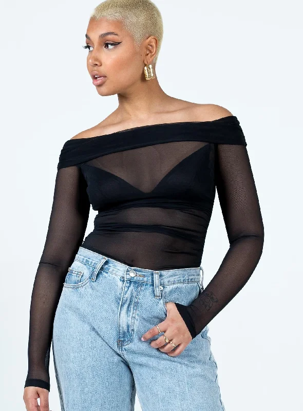 women's tops for maximalist fashion loversMarek Off Shoulder Bodysuit Black