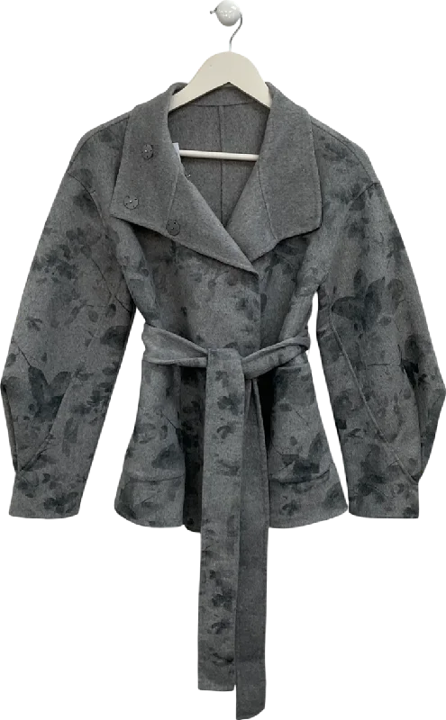 women's coats with fur collarsS Deer Grey Classic Lapel Belted Coat UK S