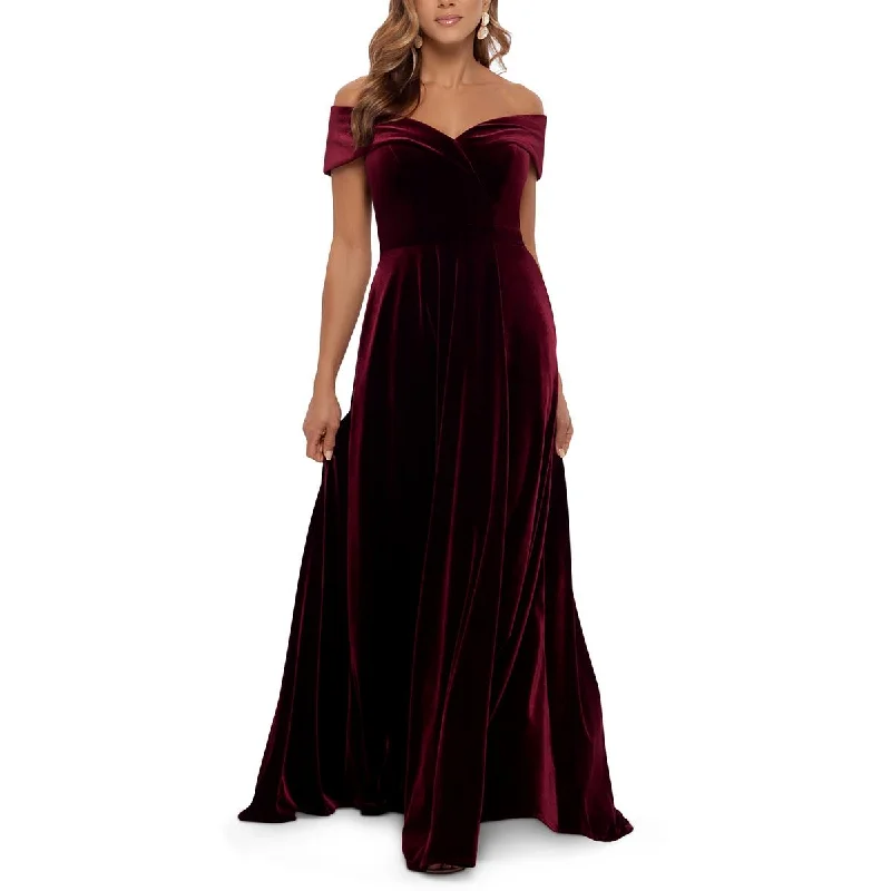 High-Low DressXscape Womens Petites Velvet Off-The-Shoulder Evening Dress