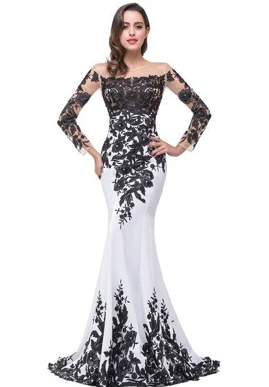 women's retro dressesGlamorous Long Sleeve Mermaid 2022 Evening Dress Black Appliques Mother Dress