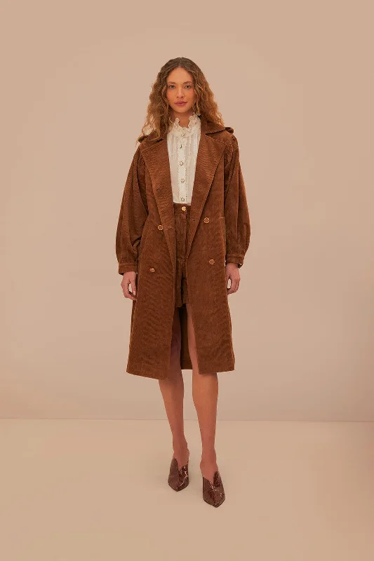 cozy women's coatsCaramel Corduroy Trench Coat