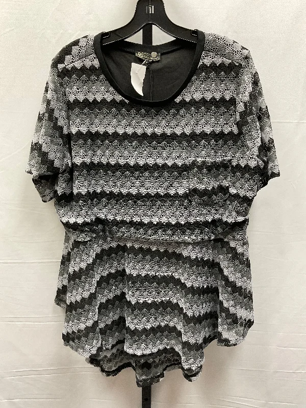 women's tops with cold-shoulder cuts and lace detailingTop Short Sleeve By Diane Gilman In Black & Grey, Size: 1x