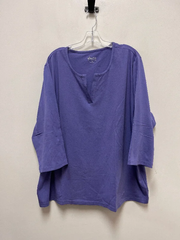 women's tops with built-in brasTop Short Sleeve By Denim And Co Qvc In Purple, Size: 3x