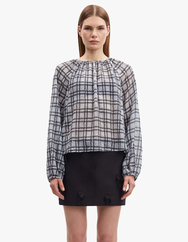 women's tops for black-tie affairsSavira Blouse - Blue Iron Check