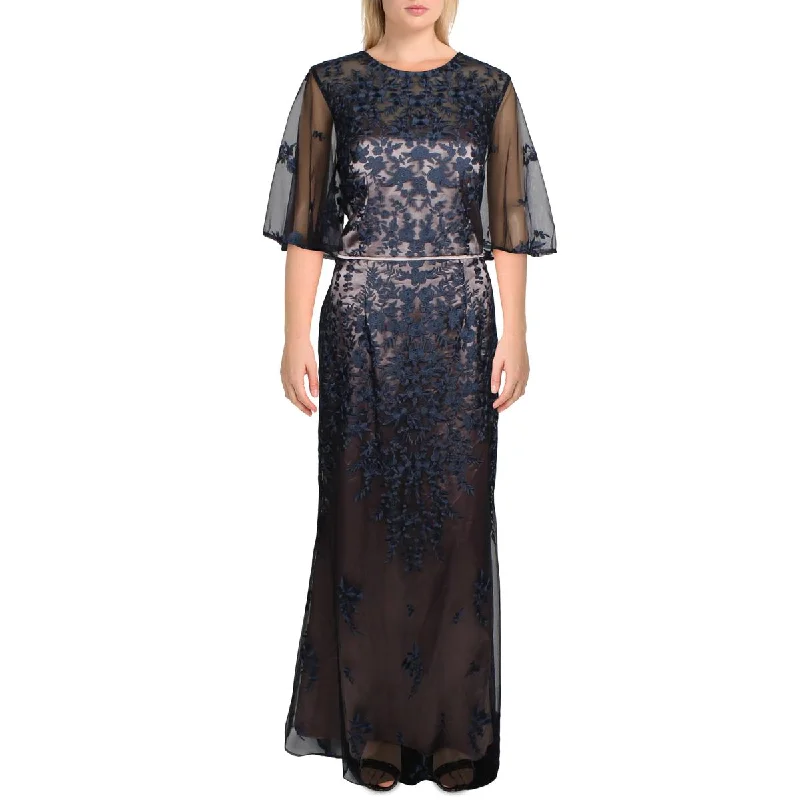 Elegant DressJS Collections Womens Embroidered Illusion Evening Dress