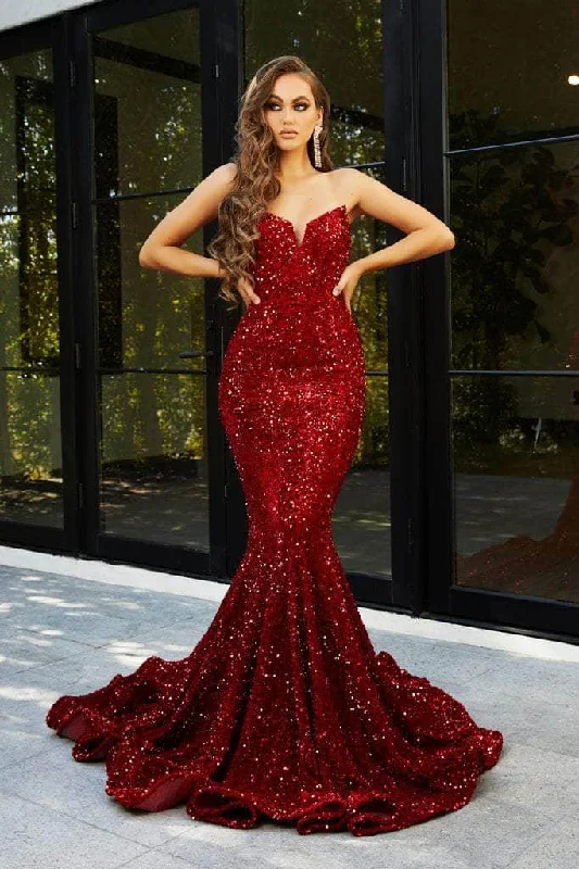 Backless DressPortia and Scarlett PS21208 - Velvet Sequin Evening Gown