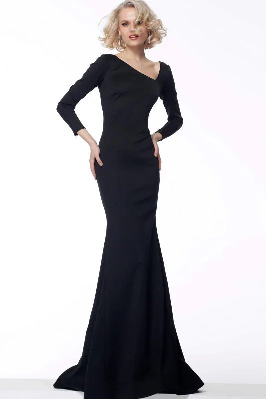 Jersey DressJovani - 68663SC Long Sleeve Asymmetrical Neckline Evening Dress