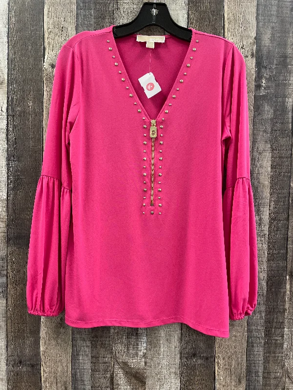 women's tops for fashion-conscious professionalsTop Long Sleeve Designer By Michael Kors In Pink, Size: S