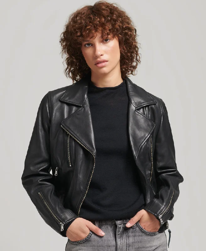 women's coats for winter weddingsStudios Leather Biker Jacket | Black