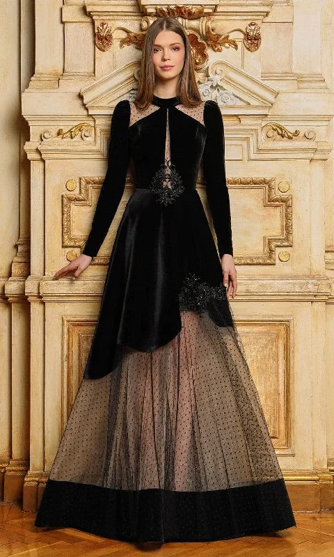 Flutter-Sleeve DressCristallini SKA1113 - Long Sleeve A-Line Evening Dress