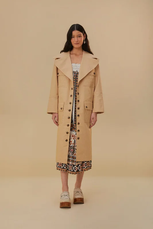 women's coats for vintage fashion enthusiastsPockets Over Nude Trench Coat