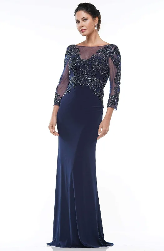 Flutter-Sleeve DressMarsoni By Colors - MV1017 Embellished Quarter Sleeve Evening Gown