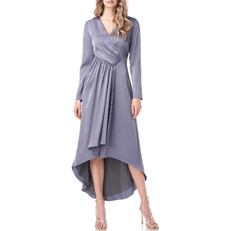 women's mini dressesKay Unger Helena Women's Hi-Lo Gathered Charmeuse Long Sleeve Evening Dress