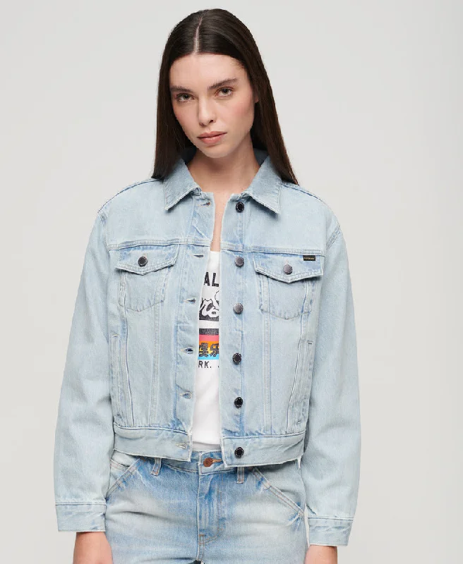 women's coats for layeringEmb Denim Trucker Jacket | Echo Light Vintage