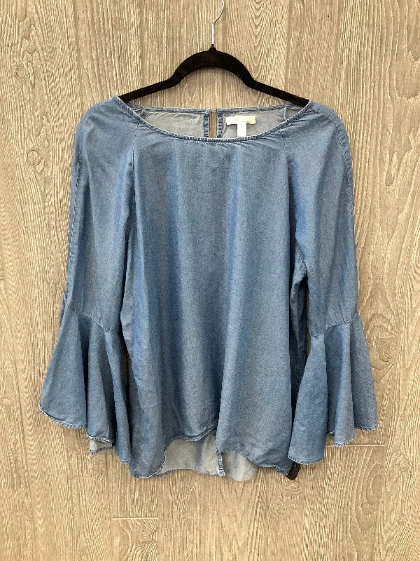 women's tops for those who prefer classic over trendy stylesTop Long Sleeve By Lc Lauren Conrad In Blue Denim, Size: L