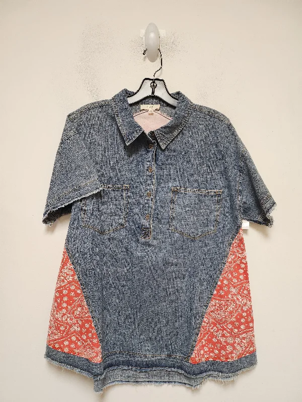 women's tops in solid colorsTop Short Sleeve By Easel In Blue Denim, Size: M