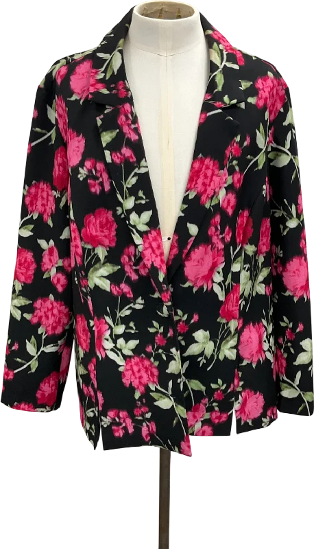 women's coats with adjustable sleevesASOS Black Flower Print Blazer UK 24