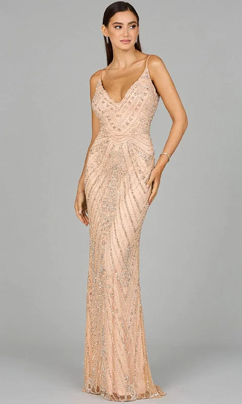 Flowy DressLara Dresses 29109 - Beaded V-Neck Evening Dress