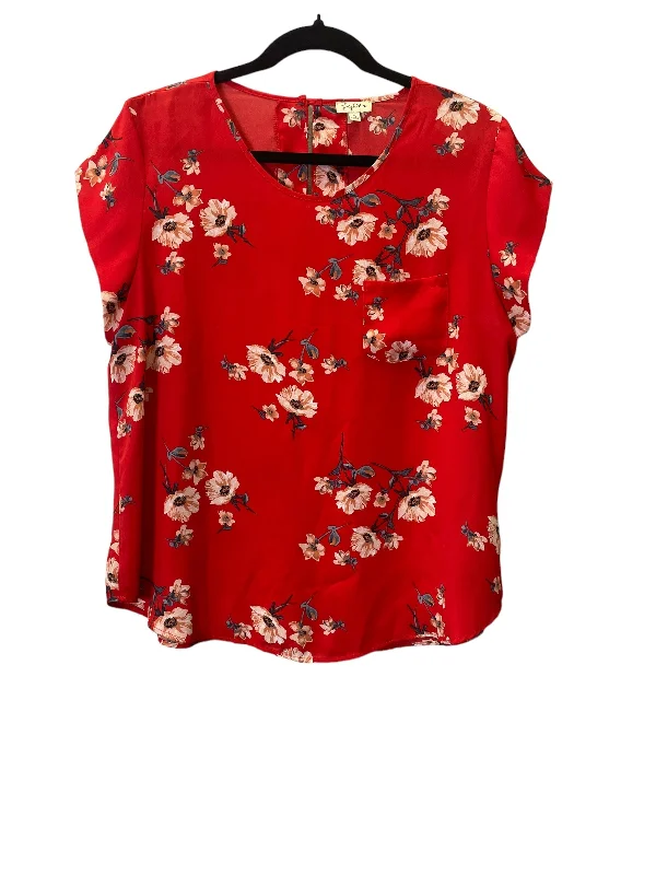 women's tops with ruffled hemsTop Short Sleeve By Lily White In Red, Size: Xl