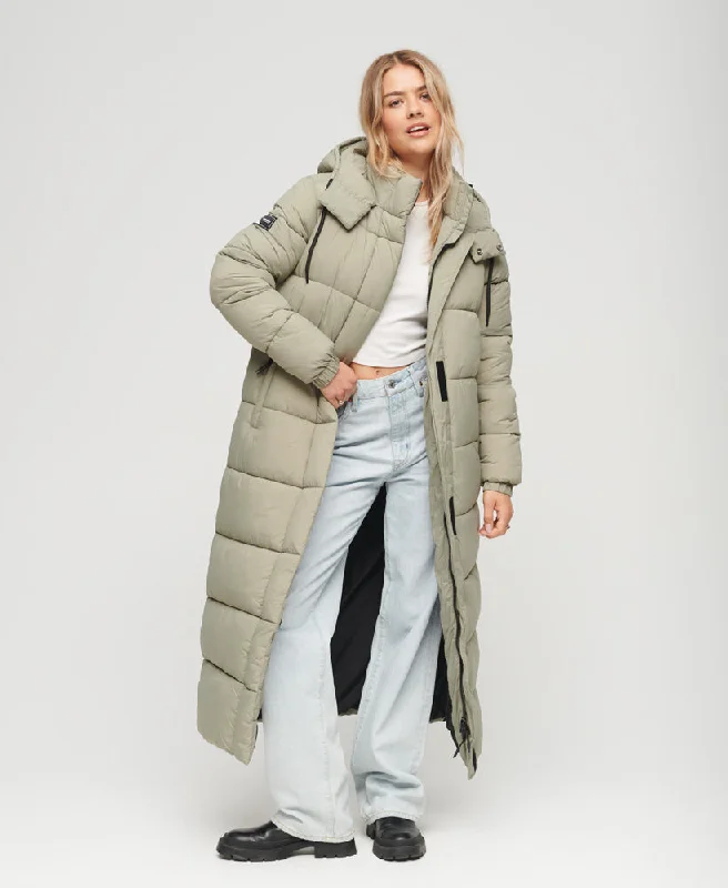 women's coats for those who appreciate timeless fashionRipstop Longline Puffer Coat | Football Grid Light Khaki