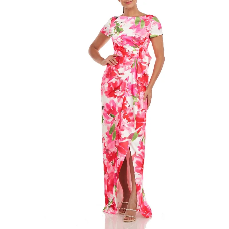 women's high-low dressesKay Unger New York Womens Floral Pleated Evening Dress