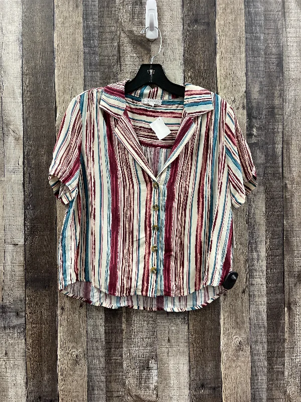 women's tops with embroidery detailsTop Short Sleeve By Cme In Striped Pattern, Size: S