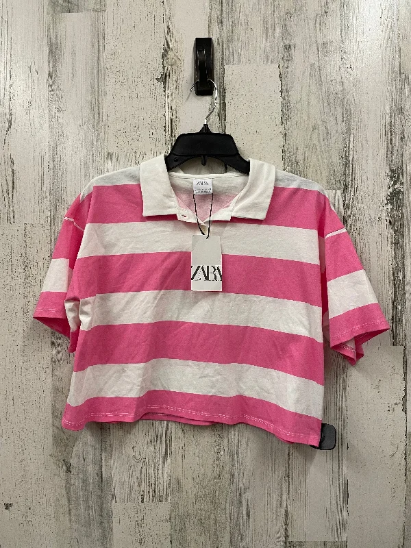 women's tops in solid colorsTop Short Sleeve By Zara In Pink, Size: S