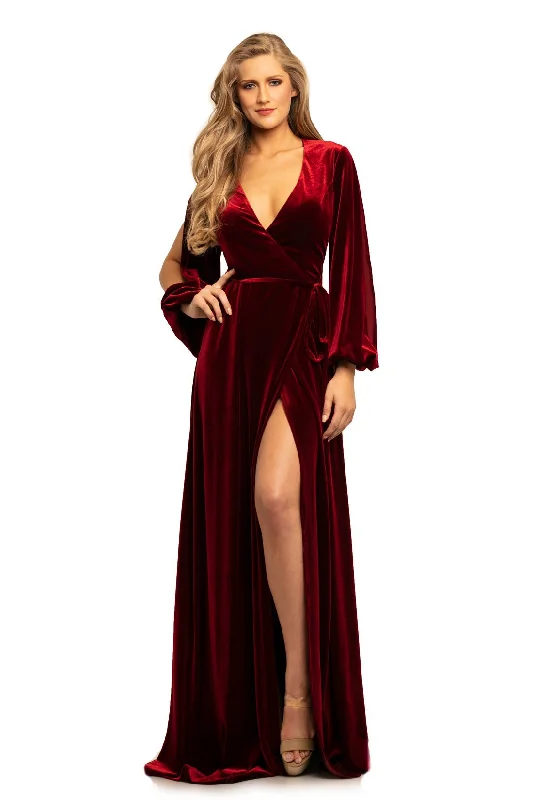 women's lightweight dressesJohnathan Kayne - Velvet High Slit Wrap Evening Dress 9243SC