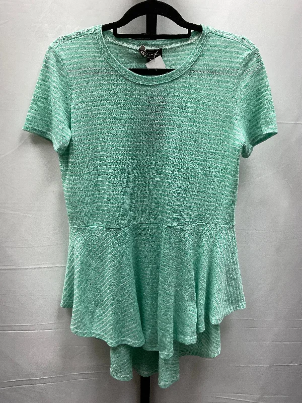 women's tops with lace-up frontsTop Short Sleeve By Diane Gilman In Aqua, Size: Xs