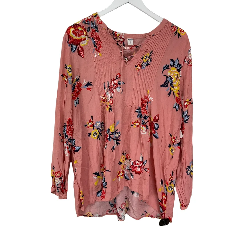 satin women's topsTop Long Sleeve By Old Navy In Floral Print, Size: Xl