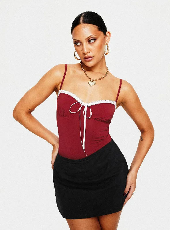 women's tops for those who want to add a bit of flair and personality to their looksDamsel Bodysuit Burgundy