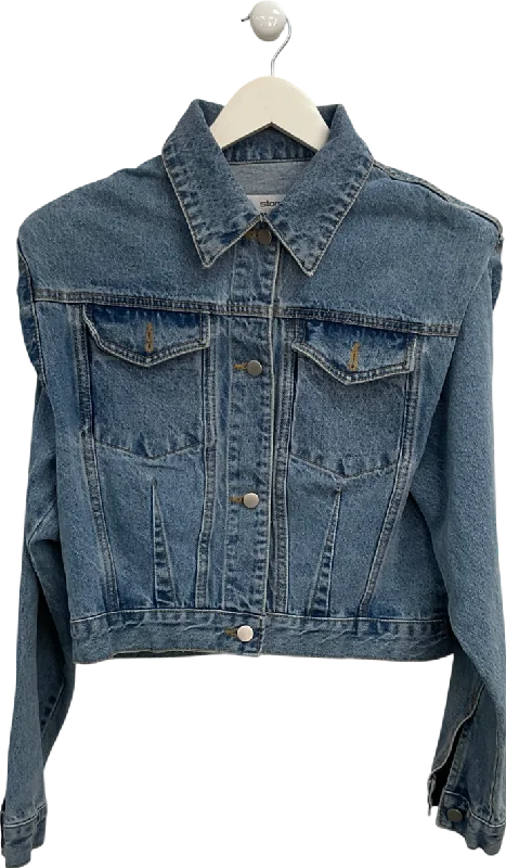 women's coats with satin liningsstorets Blue Padded Shoulder Denim Jacket UK S/M