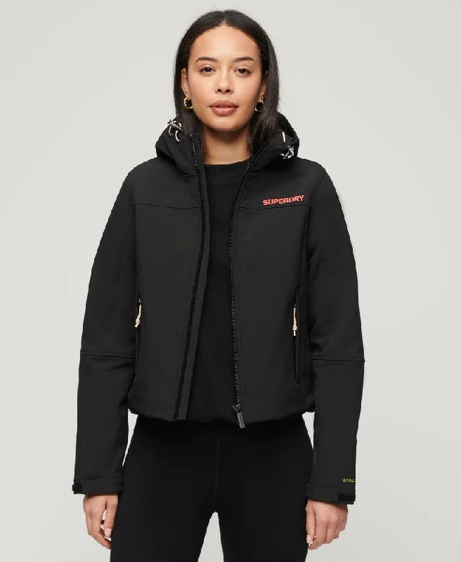 women's coats for city wearHooded Soft Shell Trekker Jkt | Black