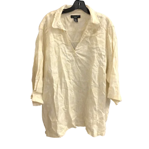 women's tops for those who want to show off their figure in a flattering wayTop Short Sleeve By Tahari By Arthur Levine In Cream & White, Size: 3x